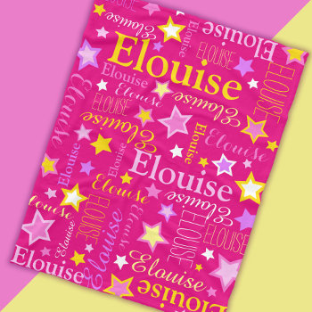 Pink Yellow Girls Name Elouise Stars Pattern Fleece Blanket by Mylittleeden at Zazzle