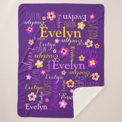 Pink yellow girls name Evelyn flower blanket Cute