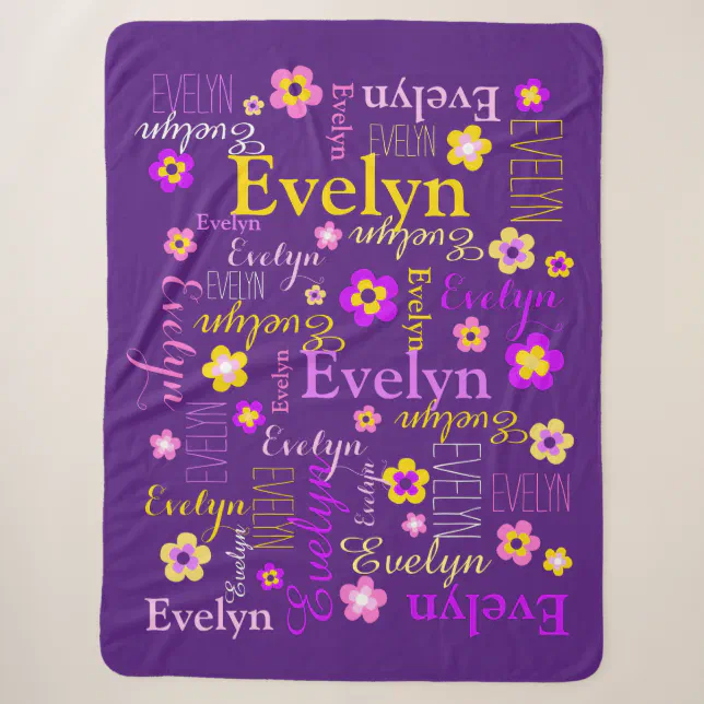 Pink yellow girls name Evelyn flower blanket Cute | Zazzle