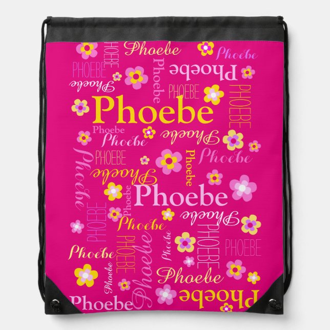Pink yellow girls name flower graphic drawstring bag (Front)