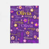 Pink yellow girls name Olivia flower blanket