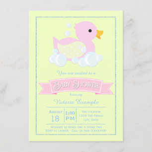 Pink Yellow Girls Pink Rubber Duck Baby Shower Invitation