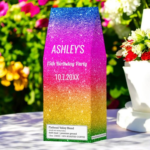 Pink Yellow Glitter Birthday Bridal Shower Roasted Coffee