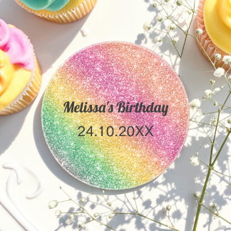 Pink Yellow Glitter Birthday Party Coaster
