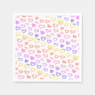 Pink Yellow Glitter Hearts and Lips Pattern Napkins