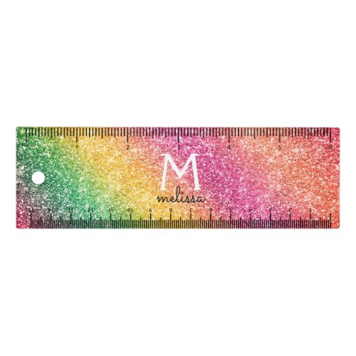 Pink Yellow Glitter Rainbow Monogram Ruler