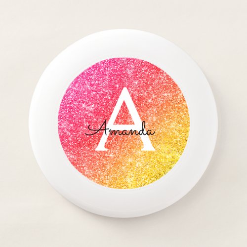 Pink Yellow Glitter Sparkle Initials Wham_O Frisbee
