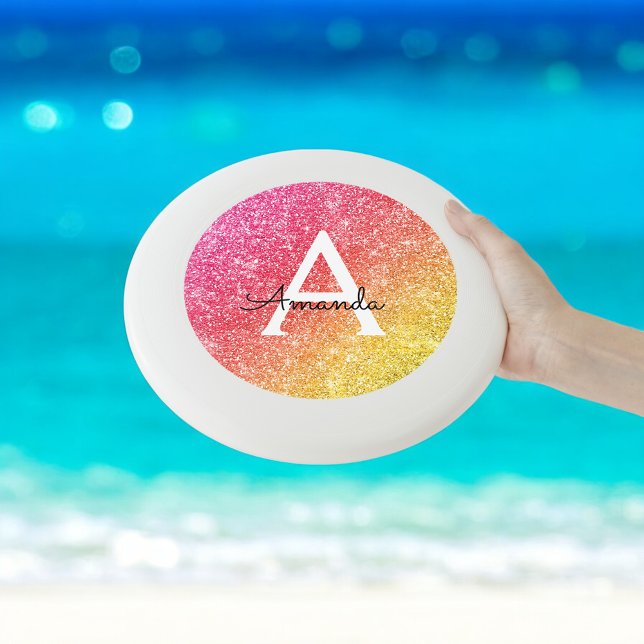 Pink Yellow Glitter Sparkle Initials Wham-O Frisbee (Creator Uploaded)