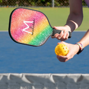 Pink Yellow Glitter Sparkle Pickleball Paddle