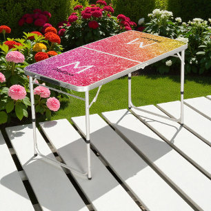 Pink Yellow Gold Glitter Name Initial Pong Table