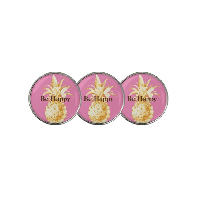 Pink Yellow Gold Pineapple Confetti Golf Ball Marker (3 Up)
