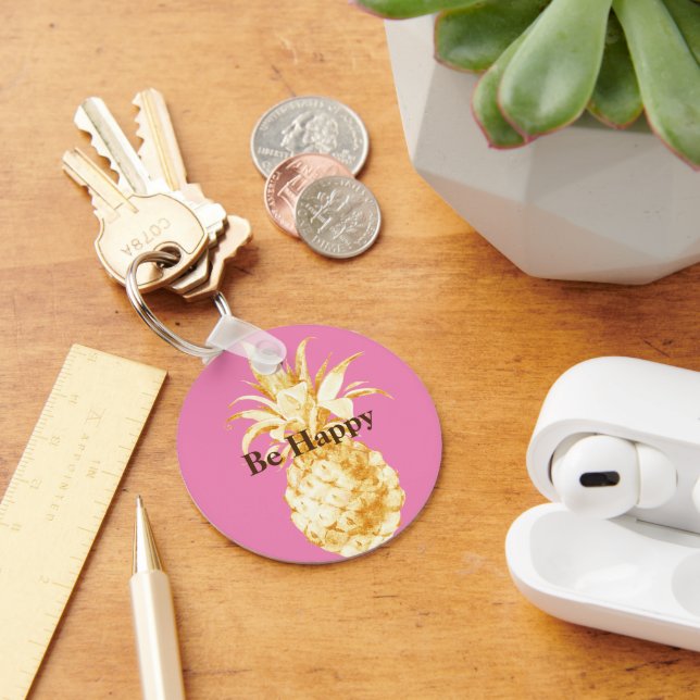 Pink Yellow Gold Pineapple Confetti Keychain (Desk)