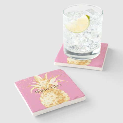 Pink Yellow Gold Pineapple Stone Coaster