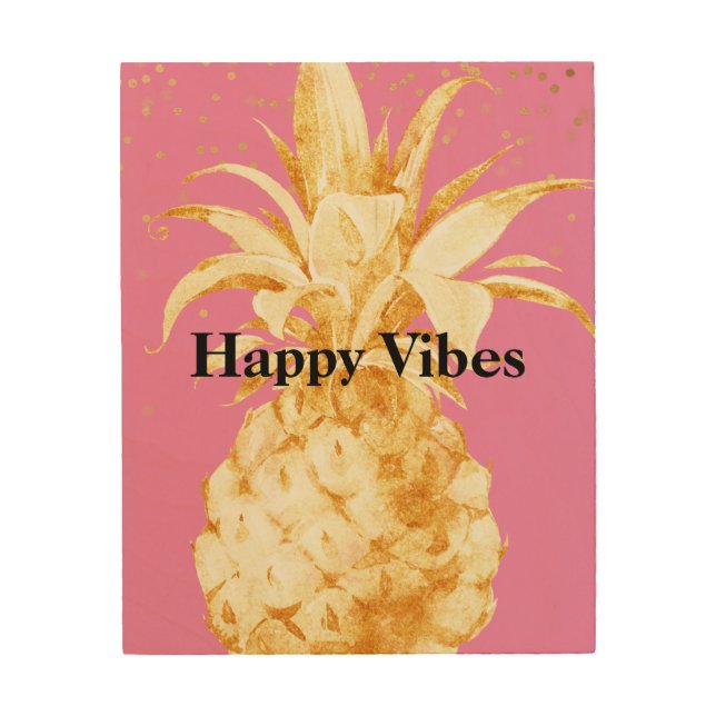 Pink Yellow Gold Pineapple Wood Wall Art (Front)
