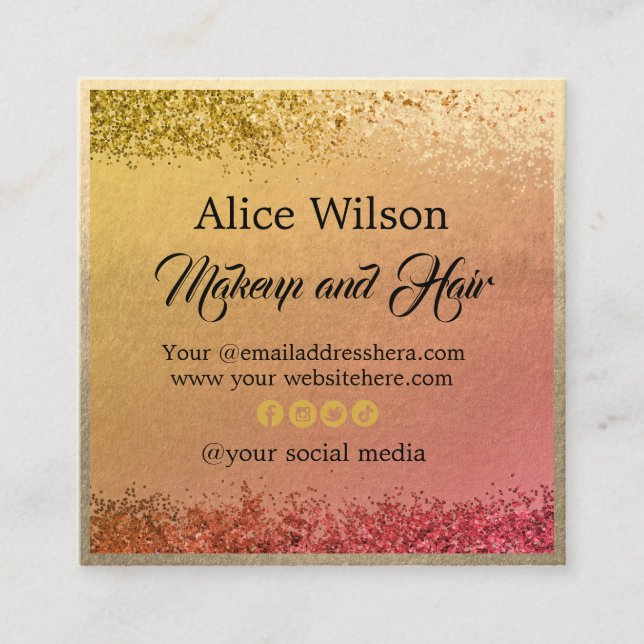 Pink Yellow Gradient Gold Glitter Glamorous Salon  Appointment Card (Front)