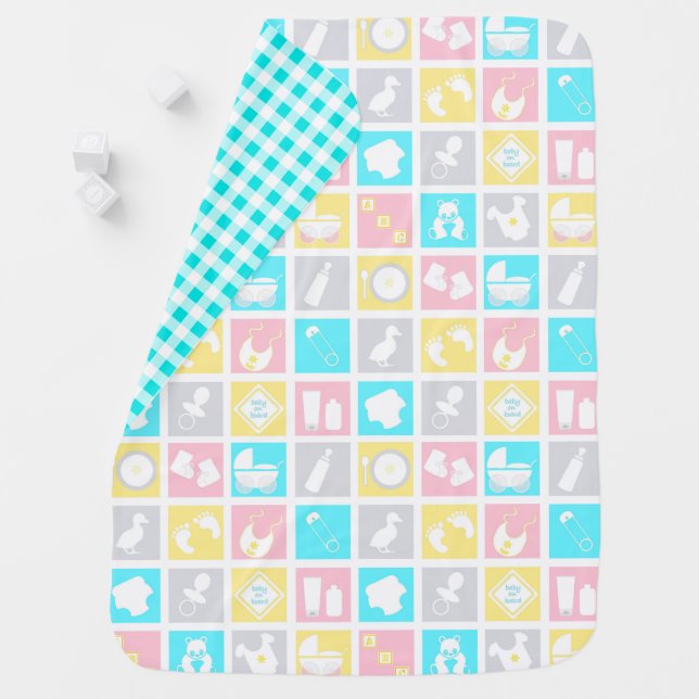 PINK YELLOW GRAY BABY THEMED ITEMS BLANKET (In Situ)