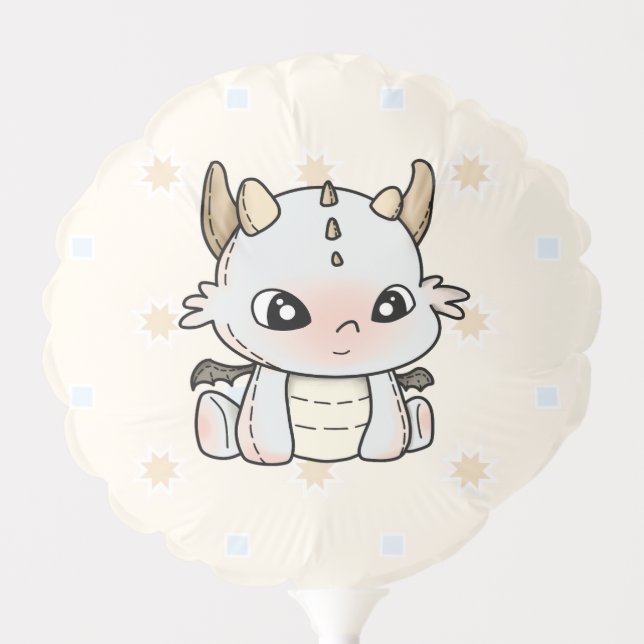 Pink Yellow Gray pastel baby dragon Balloon (Front)