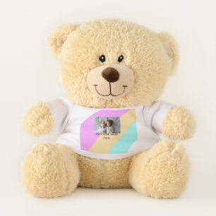Pink yellow green add photo text name custom edita teddy bear