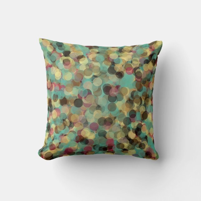 pink yellow green and blue circle pattern abstract throw pillow (Front)