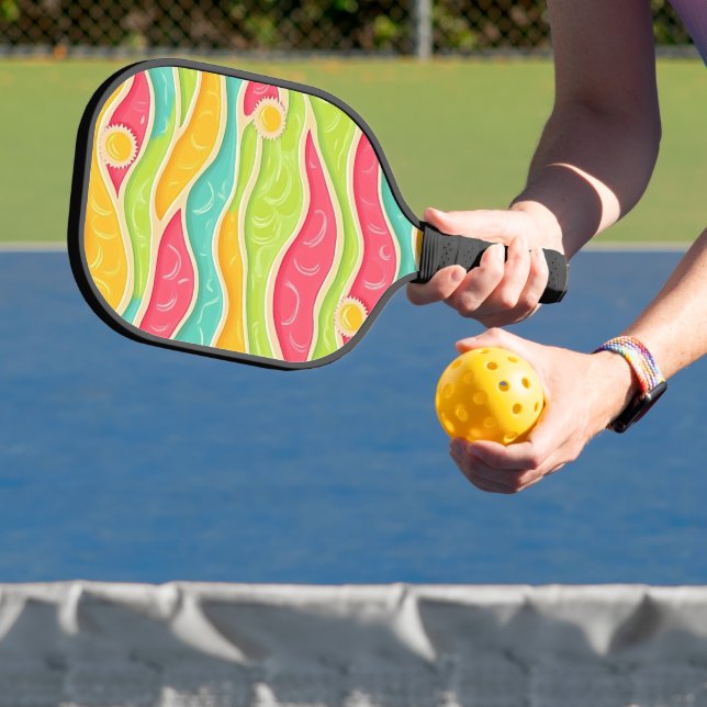 PINK YELLOW GREEN BLUE SUMMER WAVES PICKLEBALL PADDLE (Insitu)