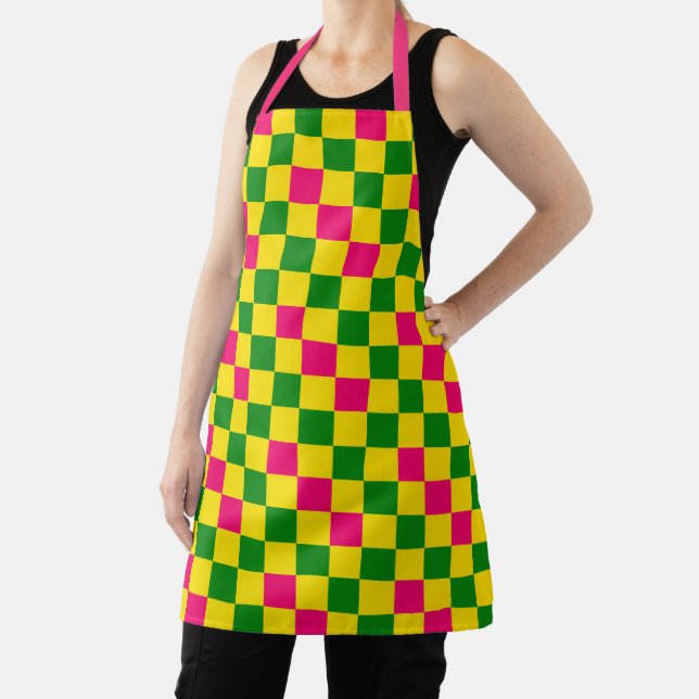 Pink Yellow Green Checkered Pattern Design  Apron (Insitu)