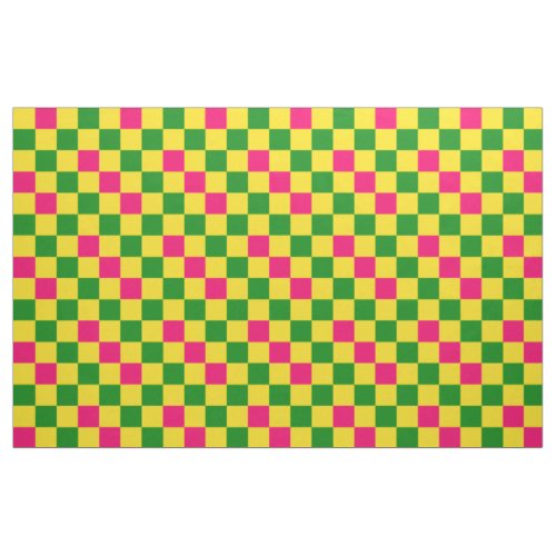 Pink Yellow Green Checkered Pattern Design  Fabric