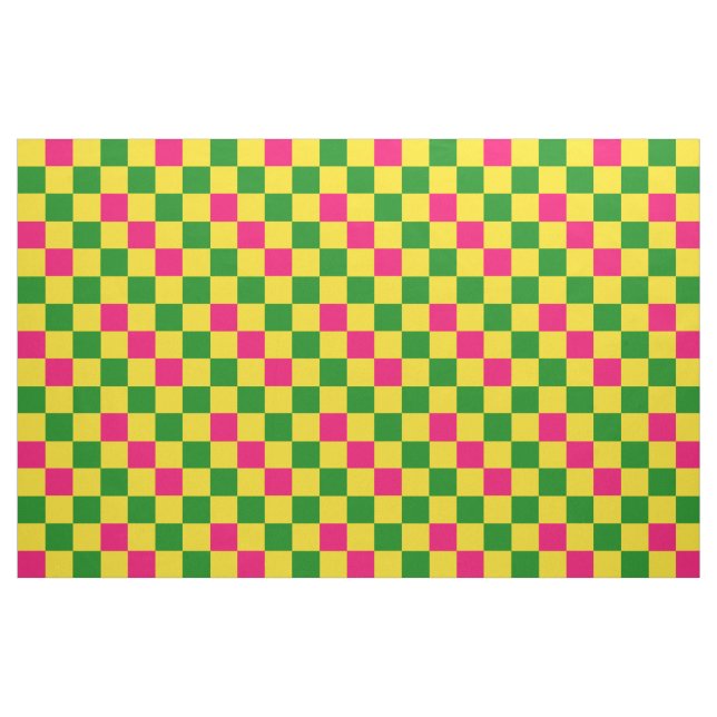 Pink Yellow Green Checkered Pattern Design  Fabric (Fat Quarter)