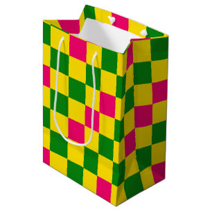 Pink Yellow Green Checkered Pattern Design Medium Gift Bag