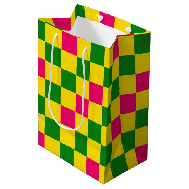 Pink Yellow Green Checkered Pattern Design  Medium Gift Bag (Front Angled)