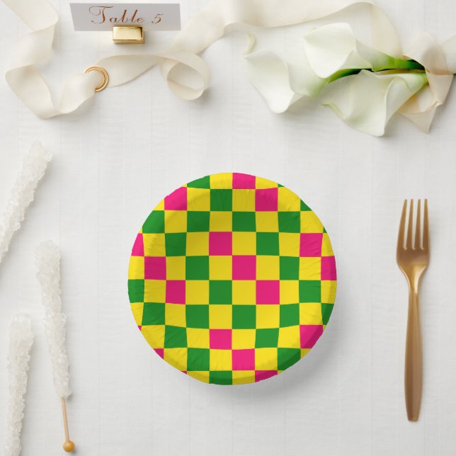 Pink Yellow Green Checkered Pattern Design  Paper Bowls (Wedding)