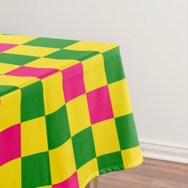 Pink Yellow Green Checkered Pattern Design  Tablecloth (In Situ)