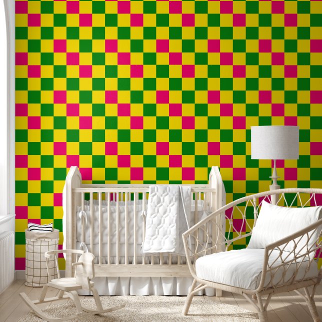 Pink Yellow Green Checkered Pattern Design  Wallpaper (Kids)