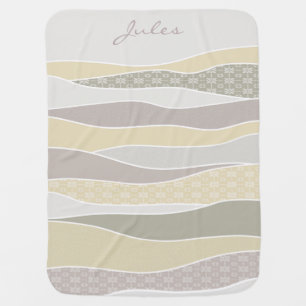 Pink Yellow Green Curve Stripe Abstract Waves Name Baby Blanket