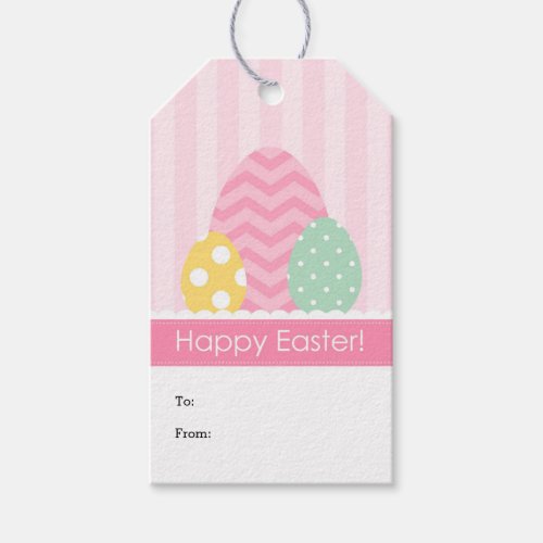 Pink Yellow Green Eggs Happy Easter Gift Tags