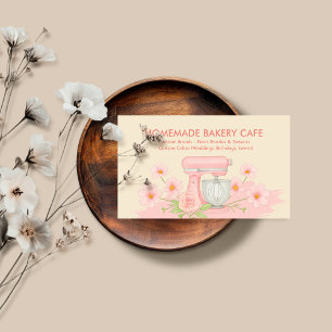 Pink Yellow Green Floral Bakery Pastry Cake Maker Business Card