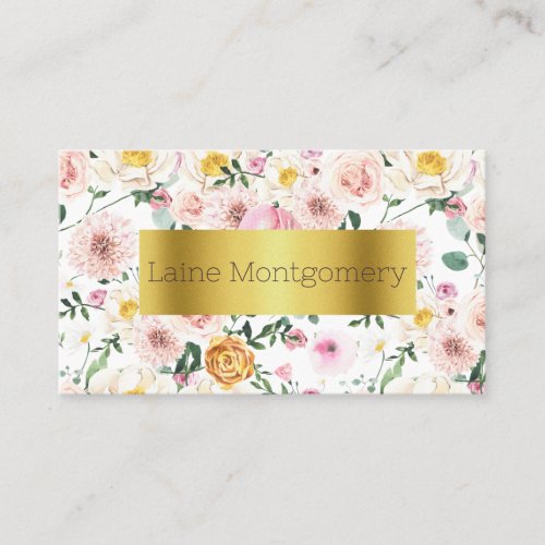 Pink Yellow Green Floral Business Card
