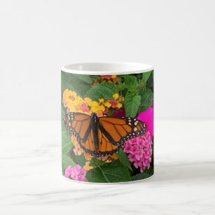 Pink Yellow Green Floral Lantana with Butterfly   Coffee Mug