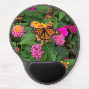 Pink Yellow Green Floral Lantana with Butterfly  Gel Mouse Pad