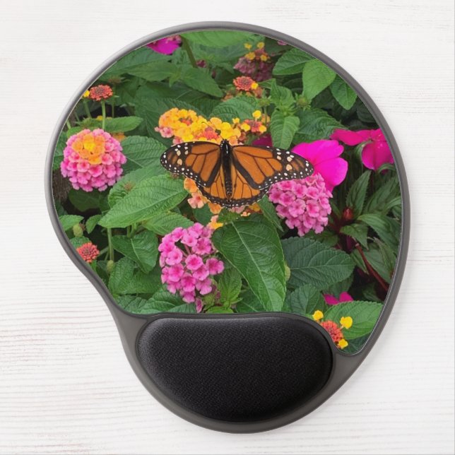 Pink Yellow Green Floral Lantana with Butterfly  Gel Mouse Pad (Front)
