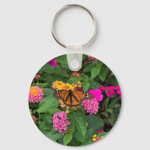 Pink Yellow Green Floral Lantana with Butterfly Keychain