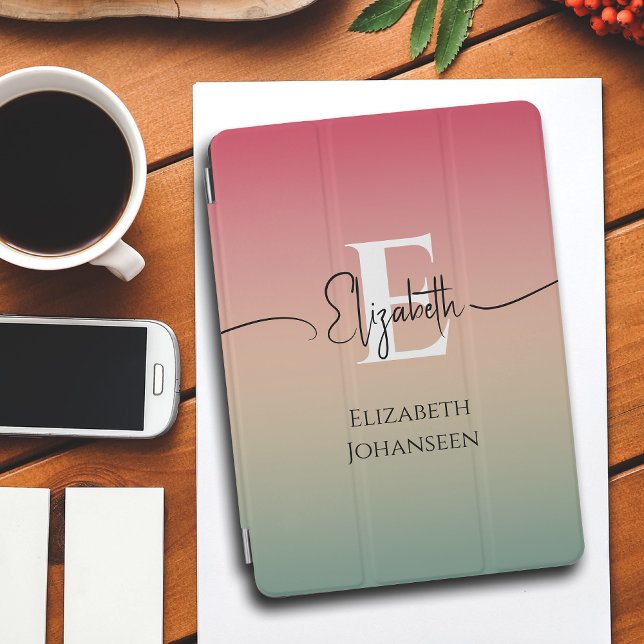 Pink Yellow & Green Gradient Script Name Monogram  iPad Mini Cover (Creator Uploaded)