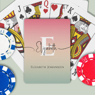Pink Yellow & Green Gradient Script Name Monogram Poker Cards