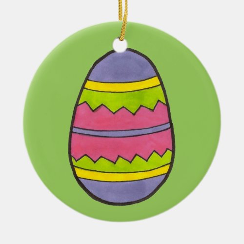 Pink Yellow Green Painted Easter Egg Hunt Ceramic Ornament