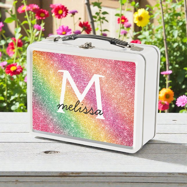 Pink Yellow Green Rainbow Glitter Metal Lunch Box (Creator Uploaded)
