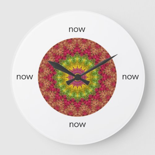 Pink Yellow Green Spring Sunrise Mandala Now Large Clock