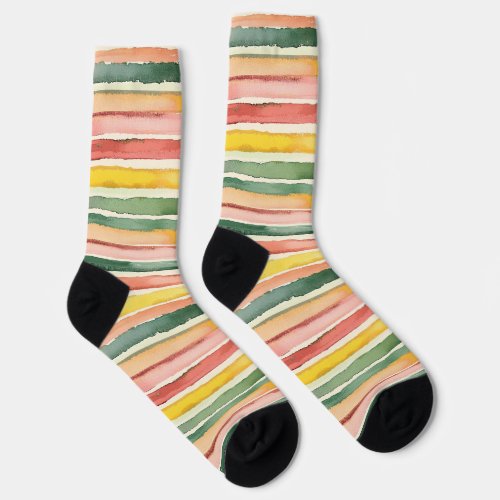 Pink Yellow Green Stripes Socks