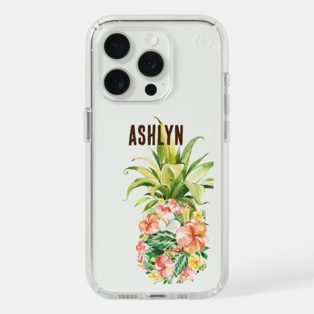 Pink Yellow Green Tropical Floral Pineapple Speck iPhone Case (Front (White Titanium))