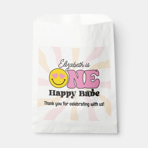 Pink Yellow Groovy One Happy Babe First Birthday Favor Bag
