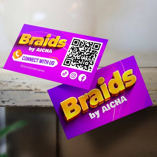 Pink Yellow Hair Braiding Connect with us QR Code Business Card