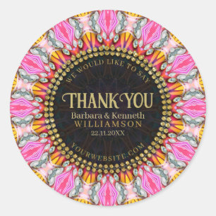Pink+Yellow Happy Vibe Mandala Thank You Classic Round Sticker